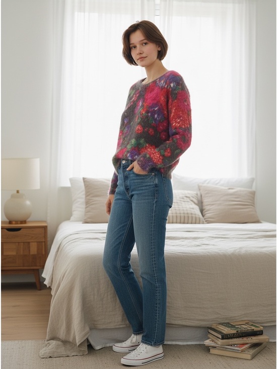 Anthropologie Sweaters - Anthropologie Multicolor Floral Crewneck Sweater in Pink and Green